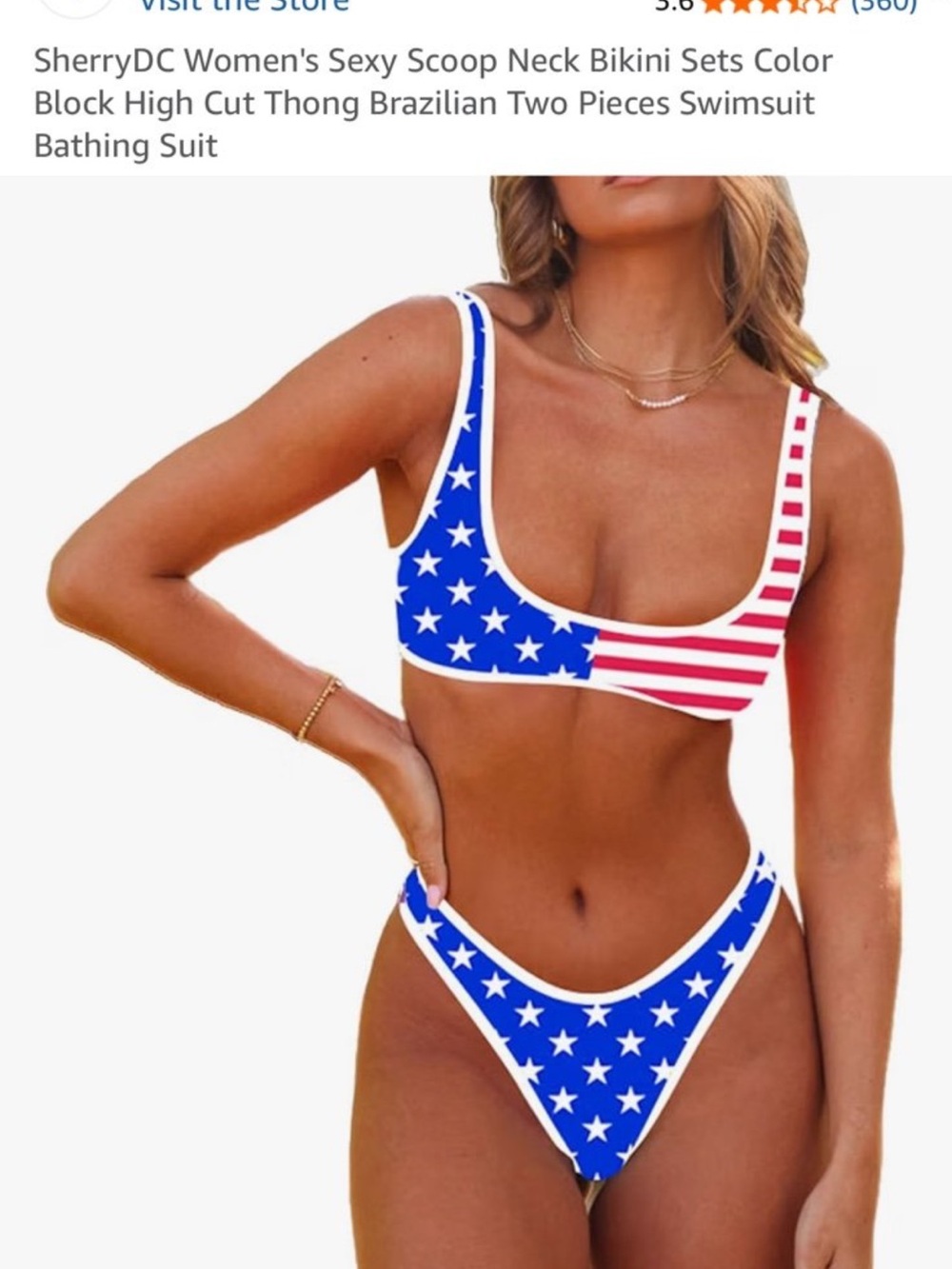 Women's American Flag Scoop Neck Bikini - Red, White & Blue